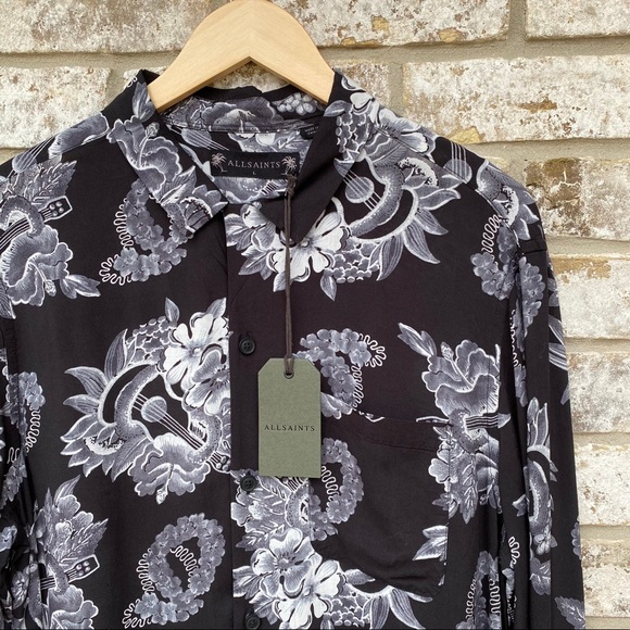 ALLSAINTS Garland Long Sleeve Hawaiian Shirt NWT - Picture 8 of 12